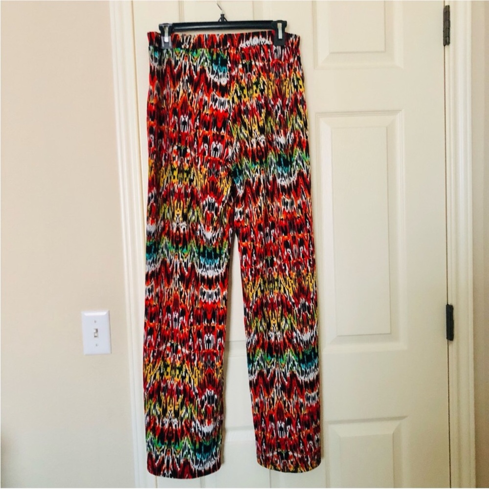 Cha Cha Vente Red Orange Multicolor Wide Leg Stretch Pull On Pants